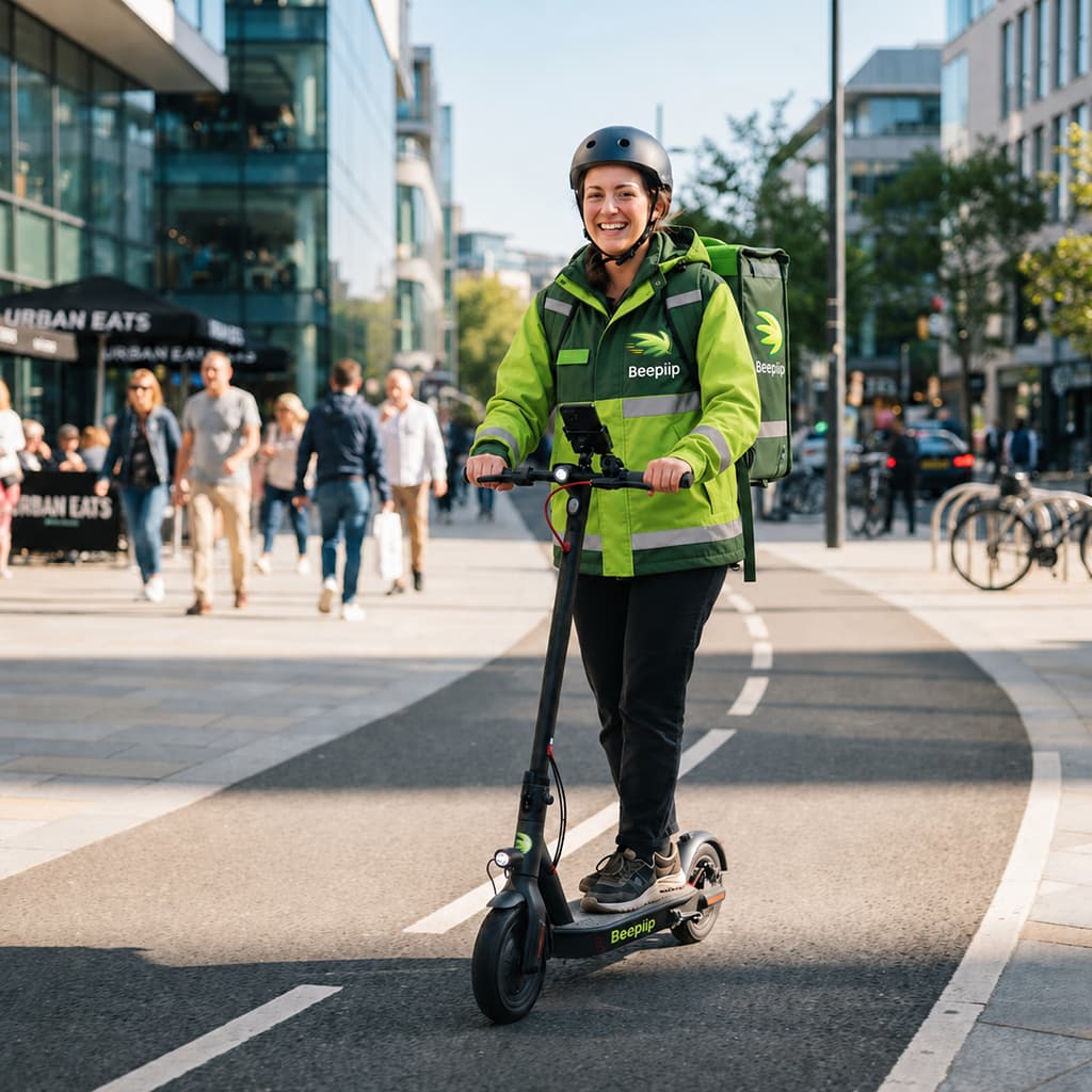 Coursier Beepiip en scooter électrique dans la ville