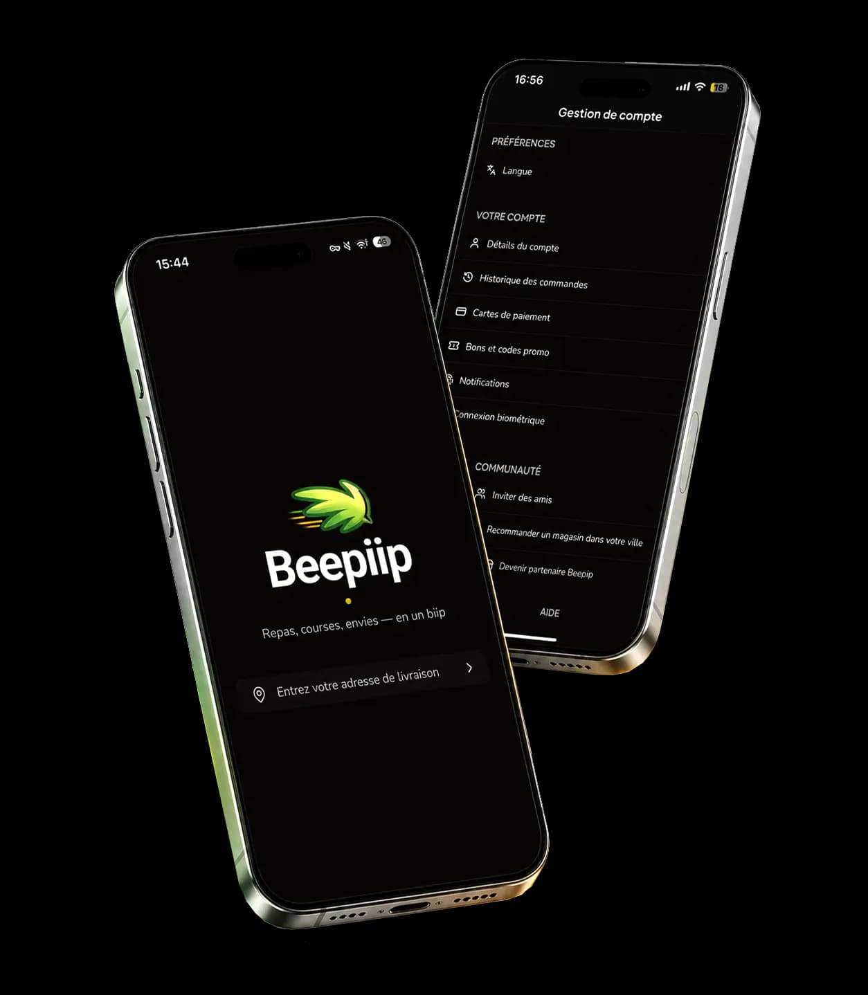 Application de livraison Beepiip sur un smartphone avec suivi de commande en direct